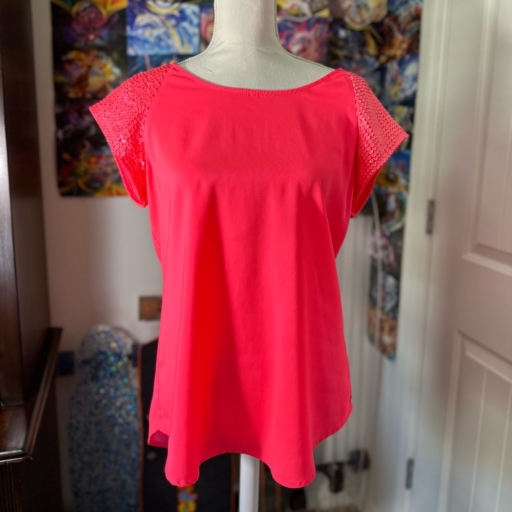 Bright Coral Sequins Top from Express